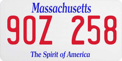 MA license plate 9OZ258