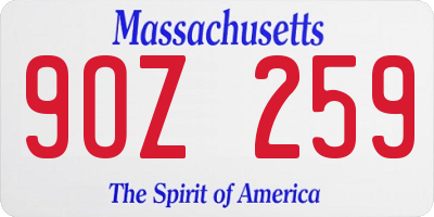 MA license plate 9OZ259