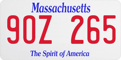 MA license plate 9OZ265
