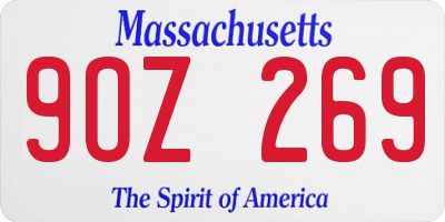 MA license plate 9OZ269