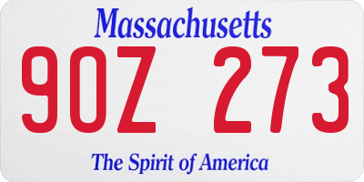 MA license plate 9OZ273
