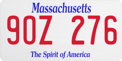 MA license plate 9OZ276