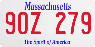 MA license plate 9OZ279