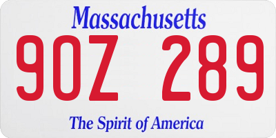 MA license plate 9OZ289