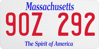 MA license plate 9OZ292