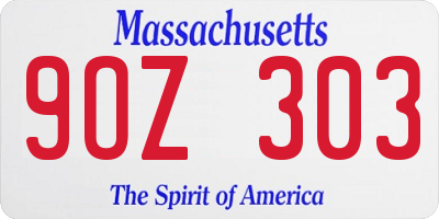 MA license plate 9OZ303