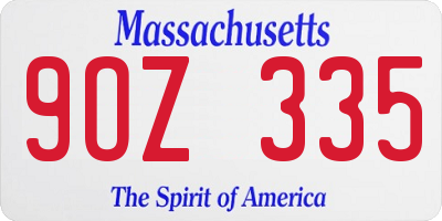 MA license plate 9OZ335