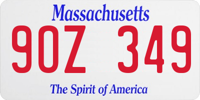 MA license plate 9OZ349