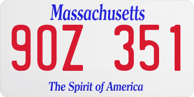 MA license plate 9OZ351