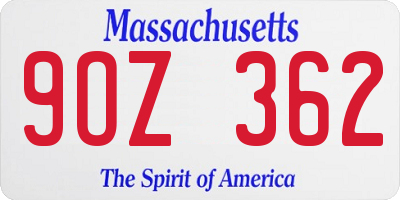 MA license plate 9OZ362