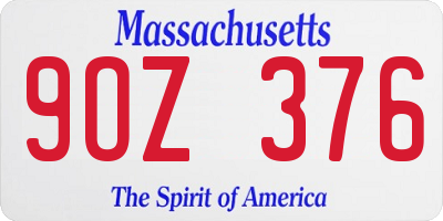 MA license plate 9OZ376