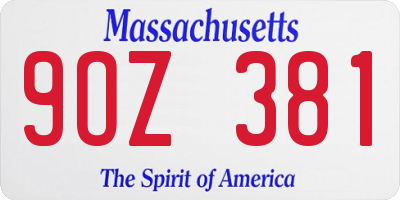 MA license plate 9OZ381
