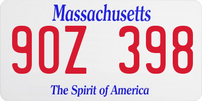 MA license plate 9OZ398