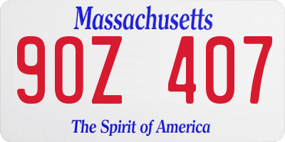MA license plate 9OZ407