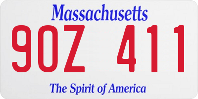 MA license plate 9OZ411
