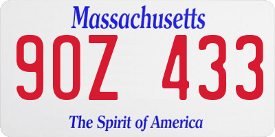 MA license plate 9OZ433