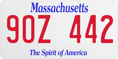 MA license plate 9OZ442