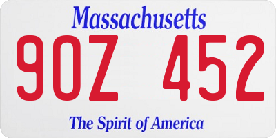 MA license plate 9OZ452