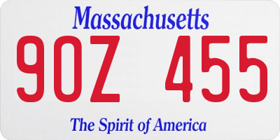 MA license plate 9OZ455