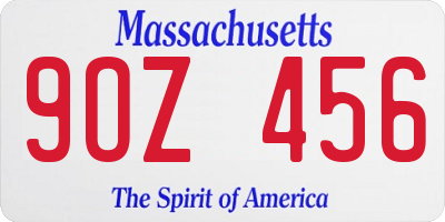 MA license plate 9OZ456