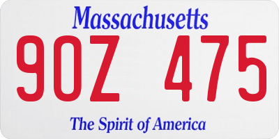 MA license plate 9OZ475