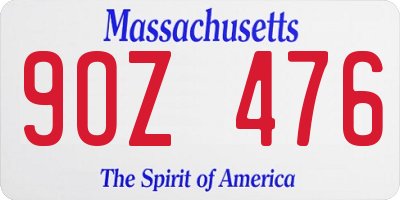 MA license plate 9OZ476