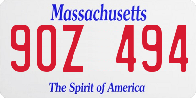 MA license plate 9OZ494