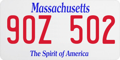 MA license plate 9OZ502