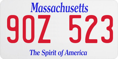MA license plate 9OZ523