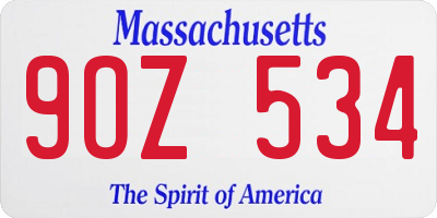 MA license plate 9OZ534