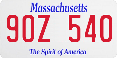 MA license plate 9OZ540