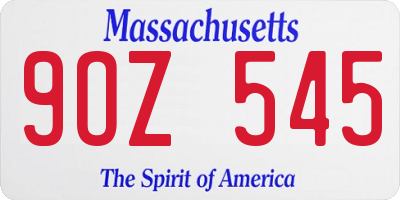 MA license plate 9OZ545