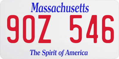 MA license plate 9OZ546