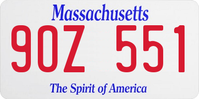 MA license plate 9OZ551
