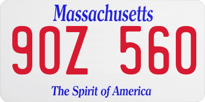 MA license plate 9OZ560