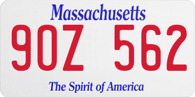 MA license plate 9OZ562