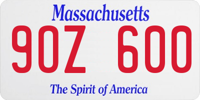 MA license plate 9OZ600
