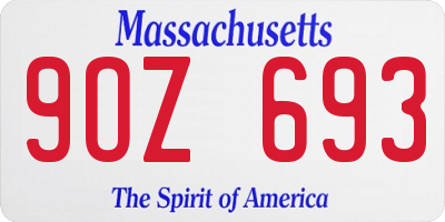 MA license plate 9OZ693