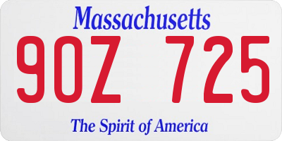 MA license plate 9OZ725