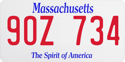 MA license plate 9OZ734