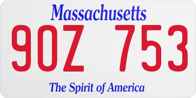 MA license plate 9OZ753