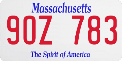 MA license plate 9OZ783