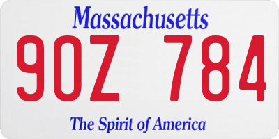MA license plate 9OZ784