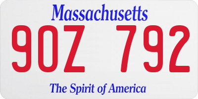 MA license plate 9OZ792