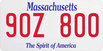 MA license plate 9OZ800