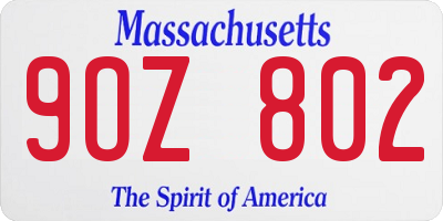 MA license plate 9OZ802