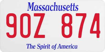 MA license plate 9OZ874