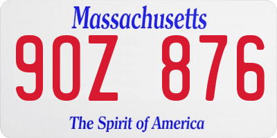 MA license plate 9OZ876