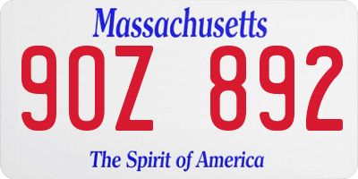 MA license plate 9OZ892
