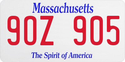 MA license plate 9OZ905